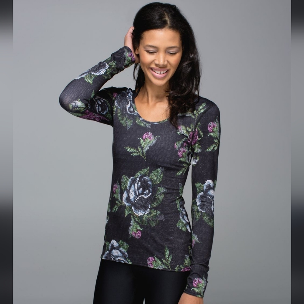 Lululemon Scoop Back Long Sleeve Garden Party Smooth Silver Multi Floral